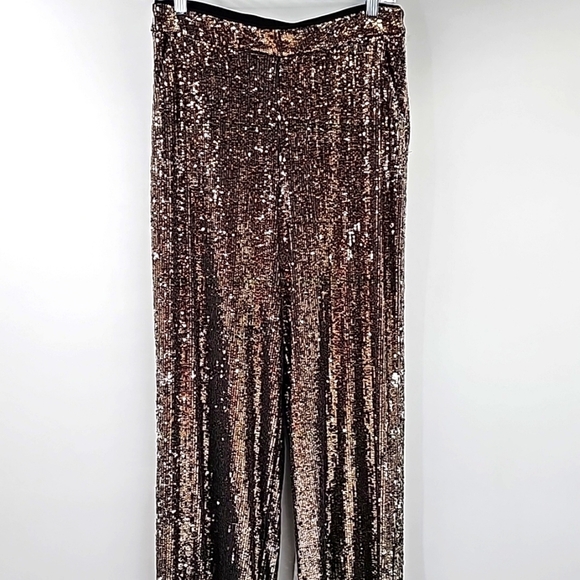Express Sequined Metallic High Waist Wide Leg Trousers w Pockets - Picture 11 of 17